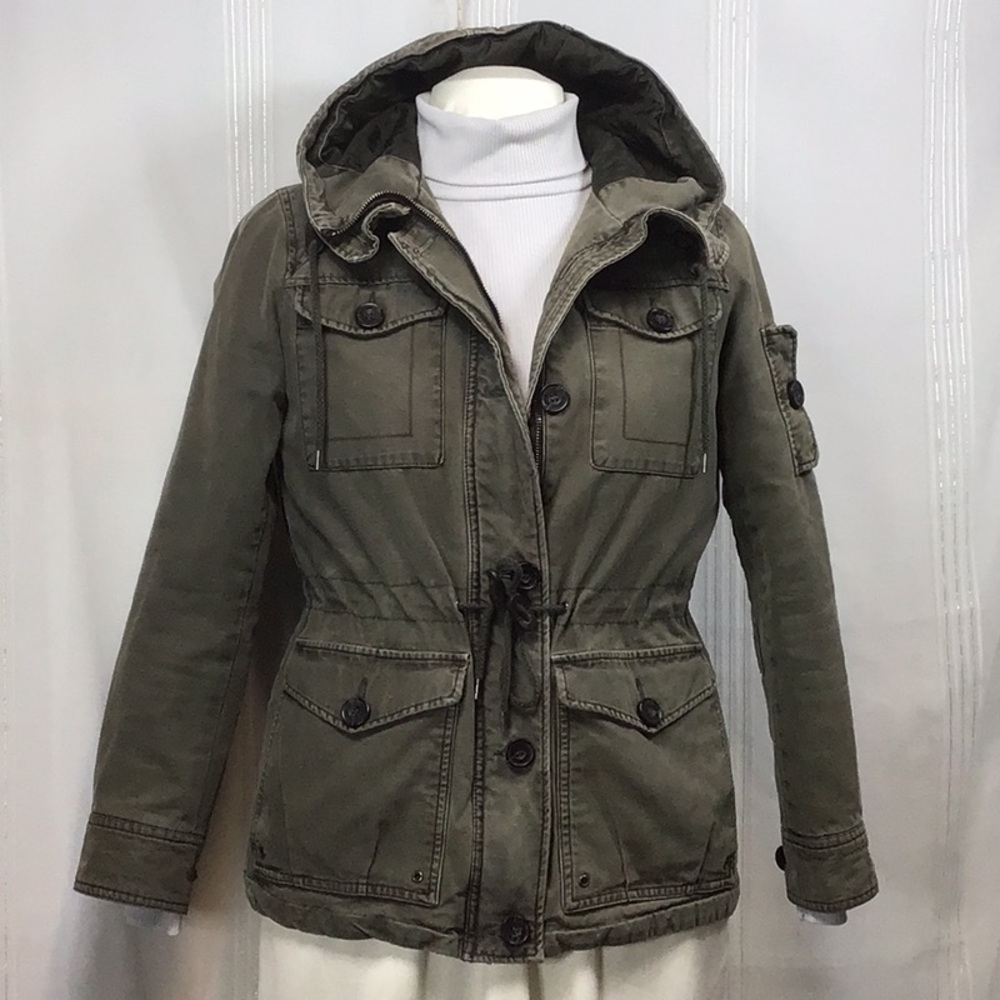 Levi's ‘Utility Field Jacket’ Khaki Hooded Quilted Lining Zip Front Coat Sz.S